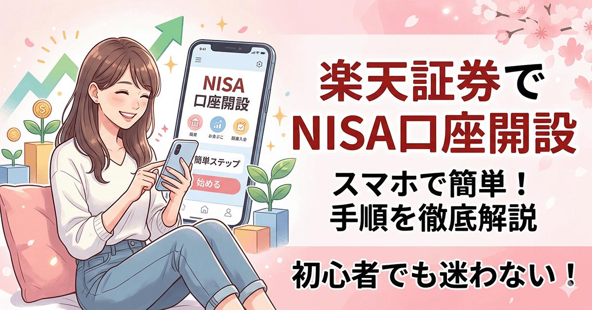楽天証券のNISA口座開設手順をスマホで簡単に行う方法。初心者向け解説用アイキャッチ画像。