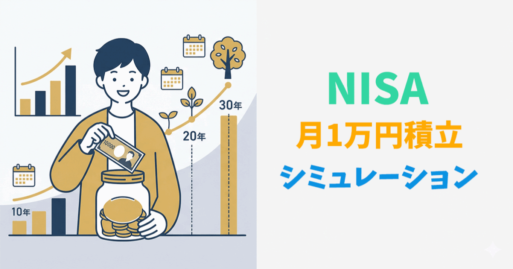NISAで月1万円を積み立てる長期シミュレーションのイメージ