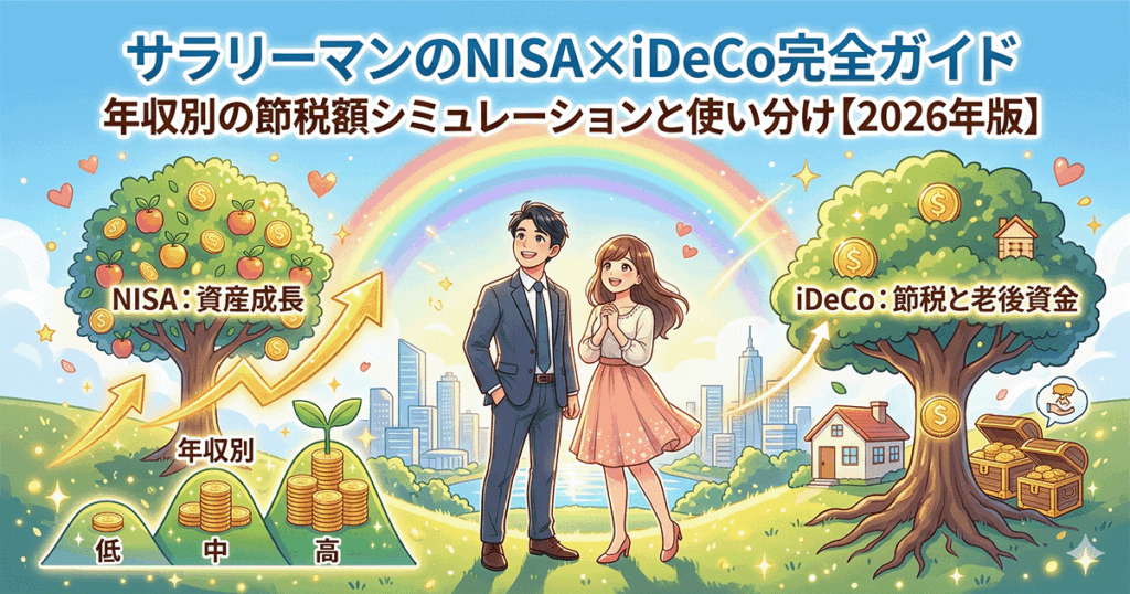 サラリーマンのNISAとiDeCoの使い分け・年収別節税シミュレーションを解説するアイキャッチ画像