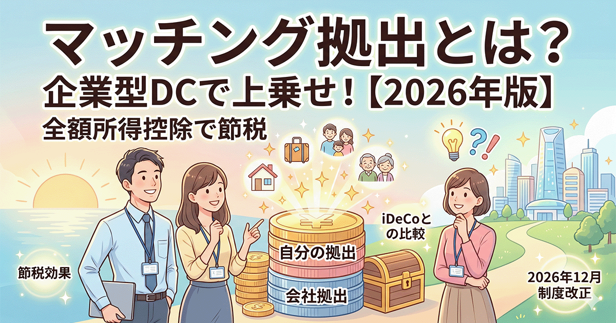 マッチング拠出の仕組みや企業型DCでの掛金上乗せ、iDeCoとの違いや節税メリットを解説するアイキャッチ画像