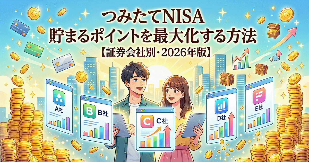 つみたてNISAのポイント還元率を証券会社別に比較し、獲得ポイントを最大化するイメージのイラスト