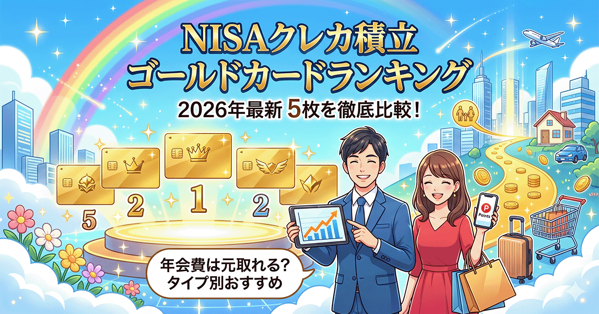 2026年最新版!NISAクレカ積立におすすめのゴールドカード5枚ランキングと年会費比較を解説するアイキャッチ画像