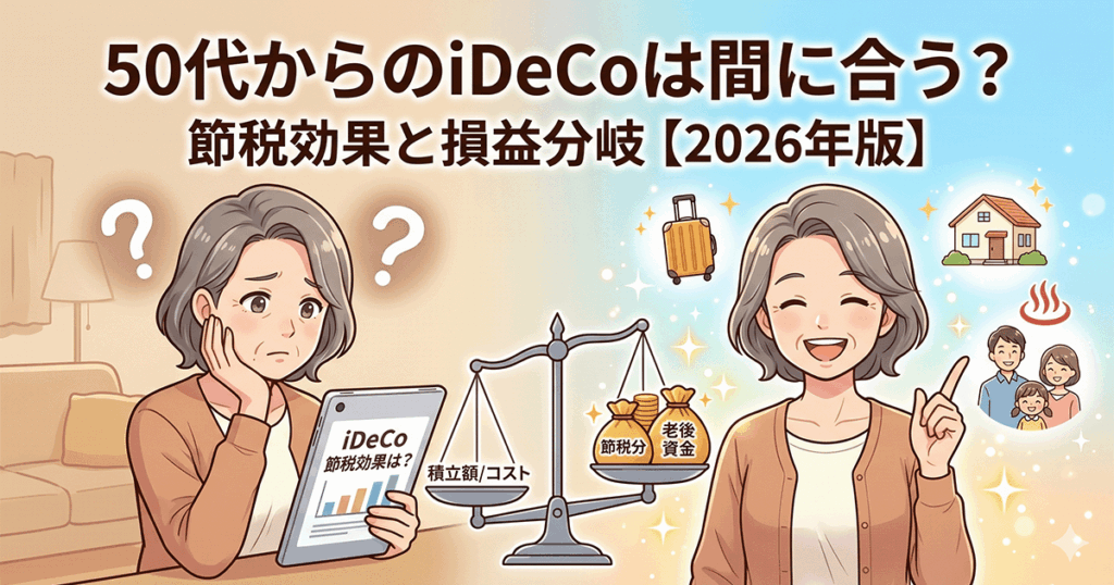 50代からのiDeCoは間に合う？節税効果と受給開始年齢の損益分岐【2026年版】