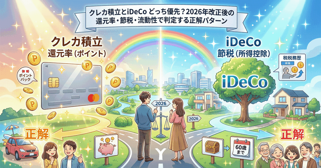 クレカ積立とiDeCo どっち優先？2026年改正後の還元率・節税・流動性で判定する正解パターン
