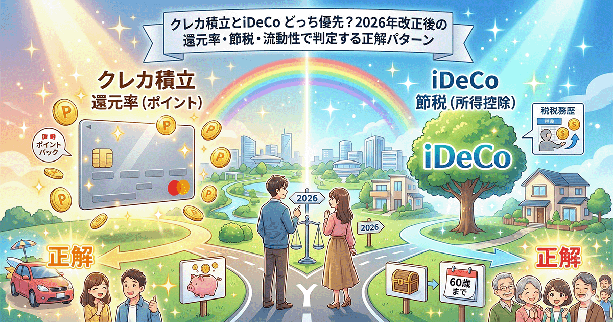 クレカ積立とiDeCo どっち優先？2026年改正後の還元率・節税・流動性で判定する正解パターン