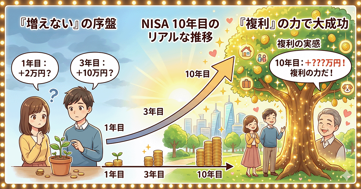 NISA「1年で2万しか増えない」と感じる人へ|複利が体感できる10年目までのリアル推移