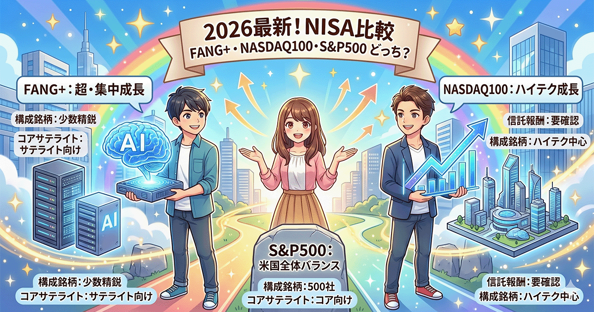 FANG+・NASDAQ100・S&P500を比較！NISAでどっち？3軸の違いと使い分け【2026年最新】